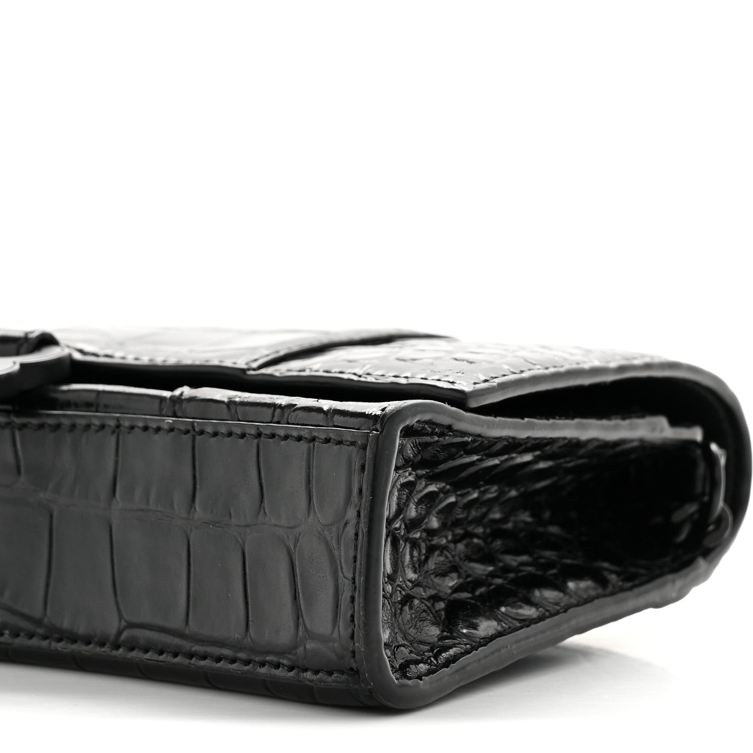 Balenciaga Shiny Calfskin Monochrome Crocodile Embossed Hourglass Chain Bag Black 10 of 15