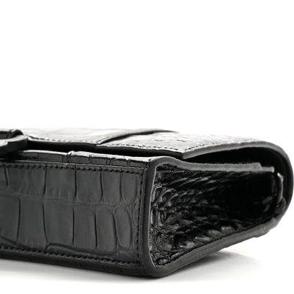 Balenciaga Shiny Calfskin Monochrome Crocodile Embossed Hourglass Chain Bag Black 10 of 15