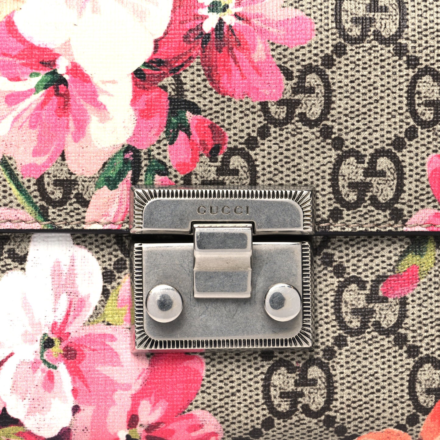 GG Supreme Monogram Blooms Padlock Wallet Beige Multicolor Dry Rose