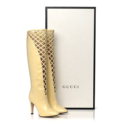 Gucci Plume Calfskin Damir Lattice Cutout Knee High Boot 37 Butter 10 of 10
