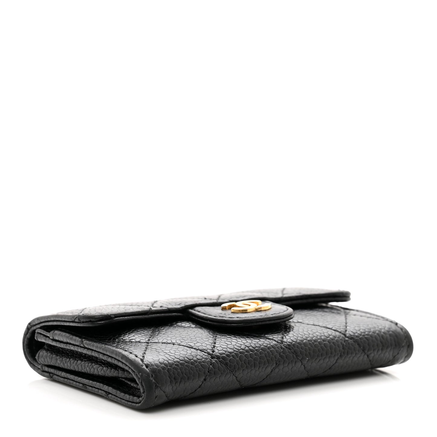Caviar Quilted Flap Card Holder Wallet Black