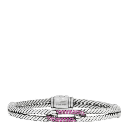 David Yurman Sterling Silver Pave Pink Sapphire 7mm Mini Loop Labyrinth Bracelet 1 of 4