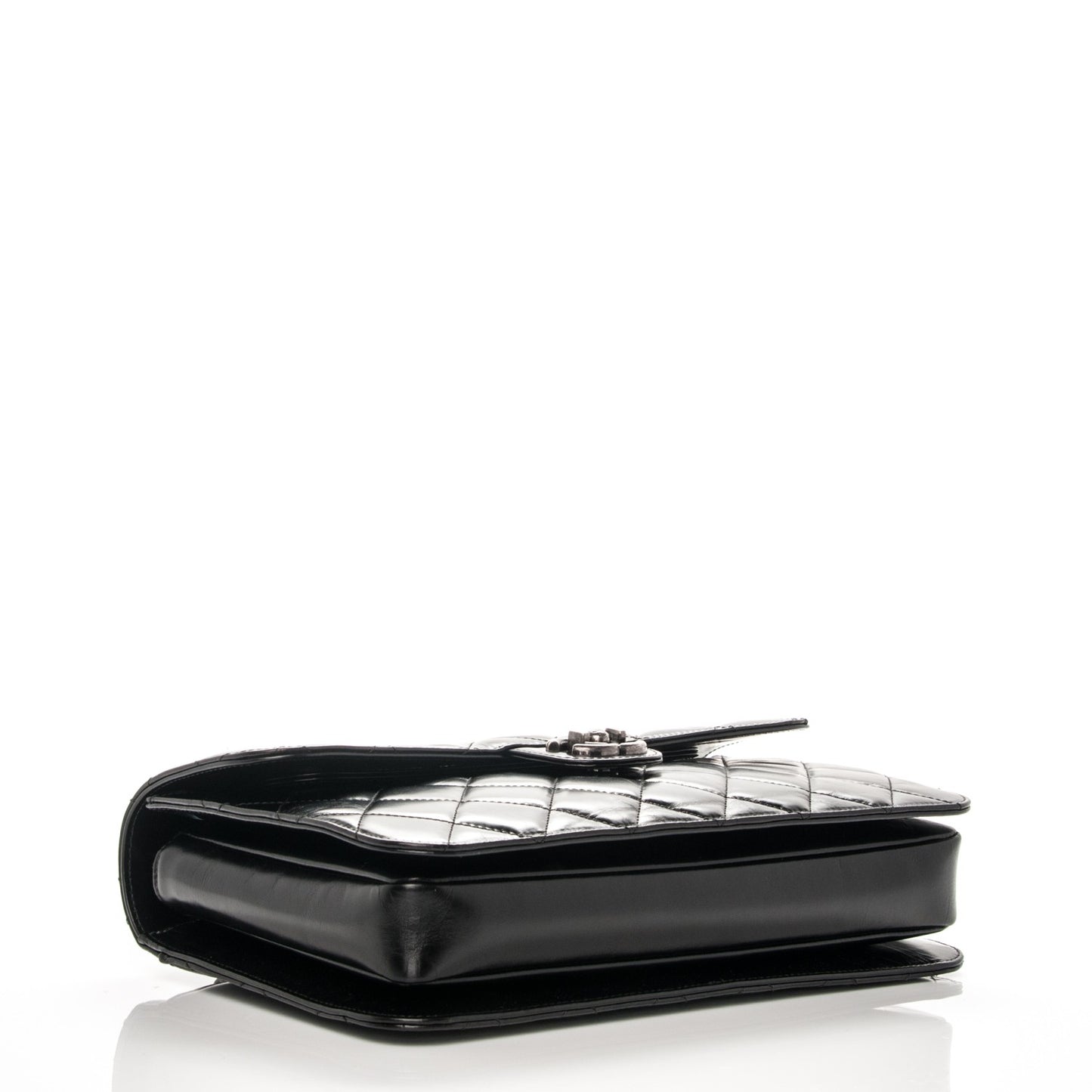 Calfskin Quilted Large Perfect Edge Flap Black