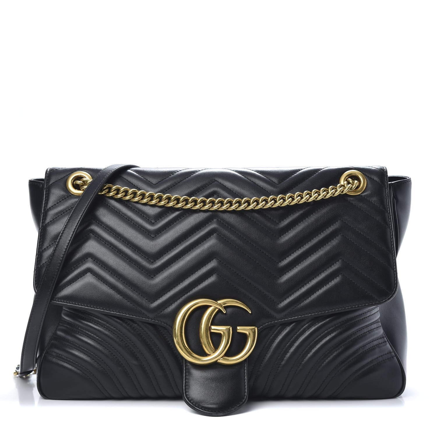 Gucci Calfskin Matelasse Large GG Marmont Shoulder Bag Black 1 of 21
