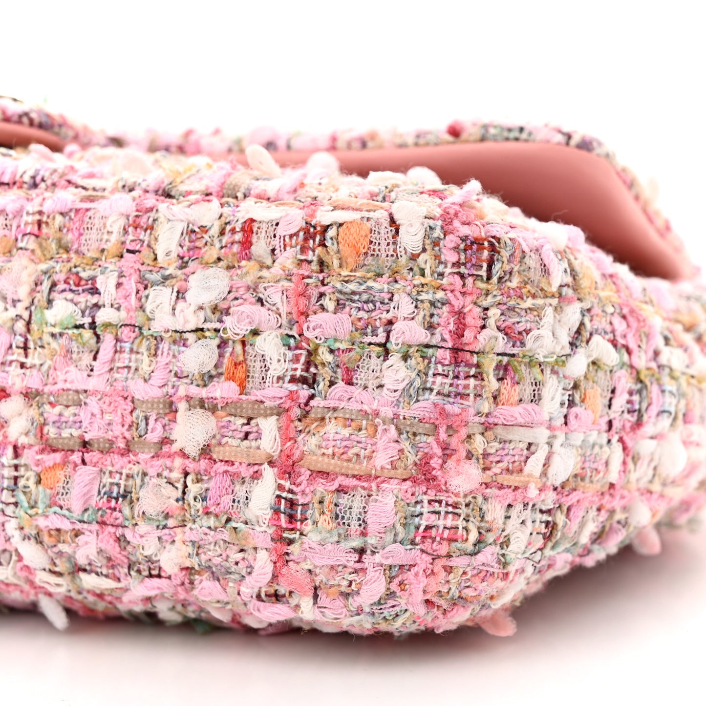 Tweed Medium Pearl Handle Flap Pink Beige Orange Ecru