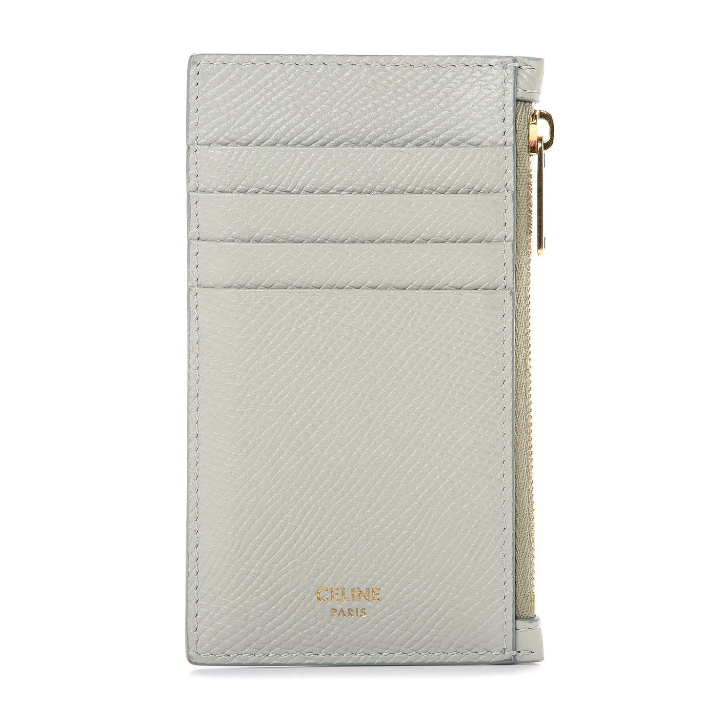 Grained Calfskin Zipped Card Holder Vert D’eau