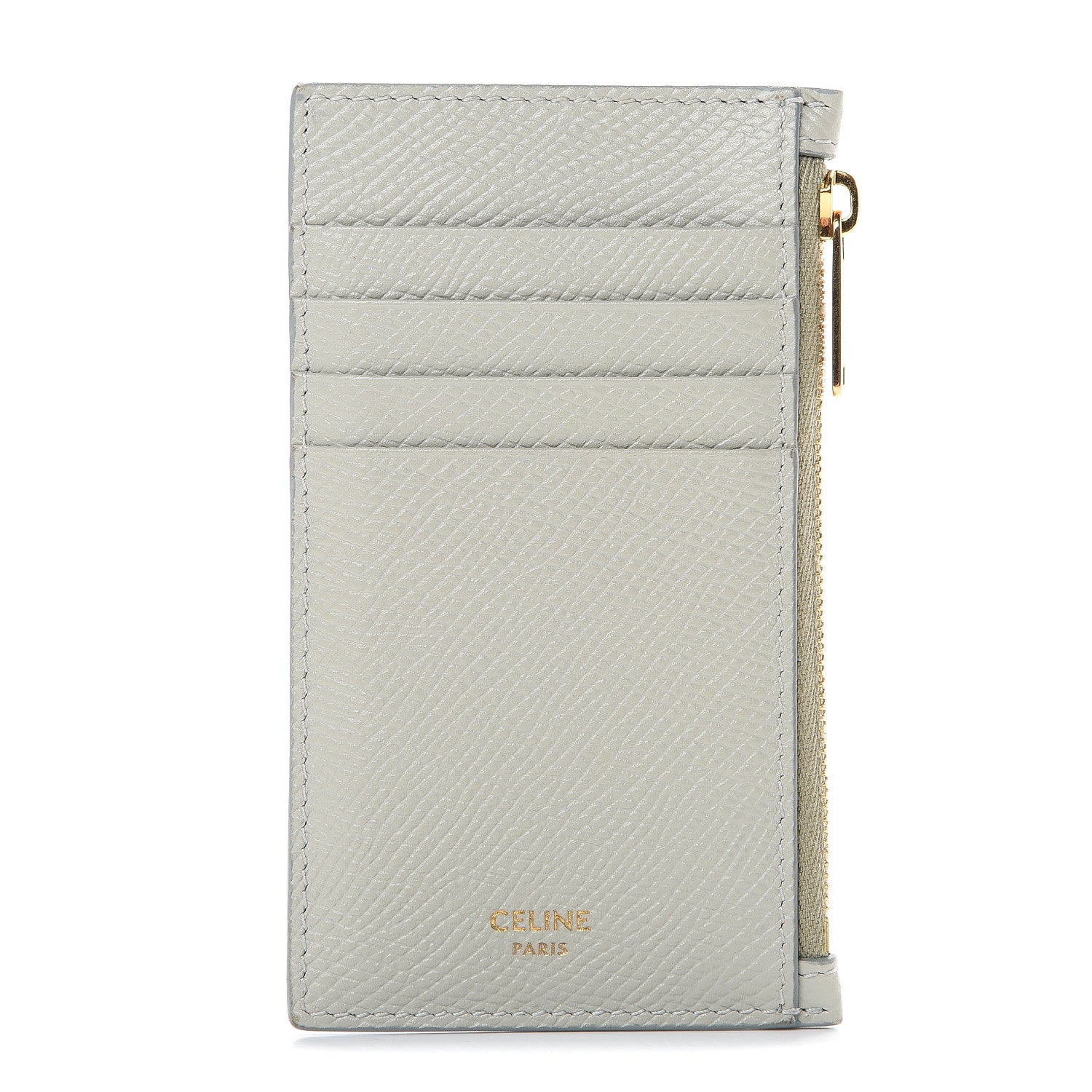 Celine Grained Calfskin Zipped Card Holder Vert D’eau 1 of 9