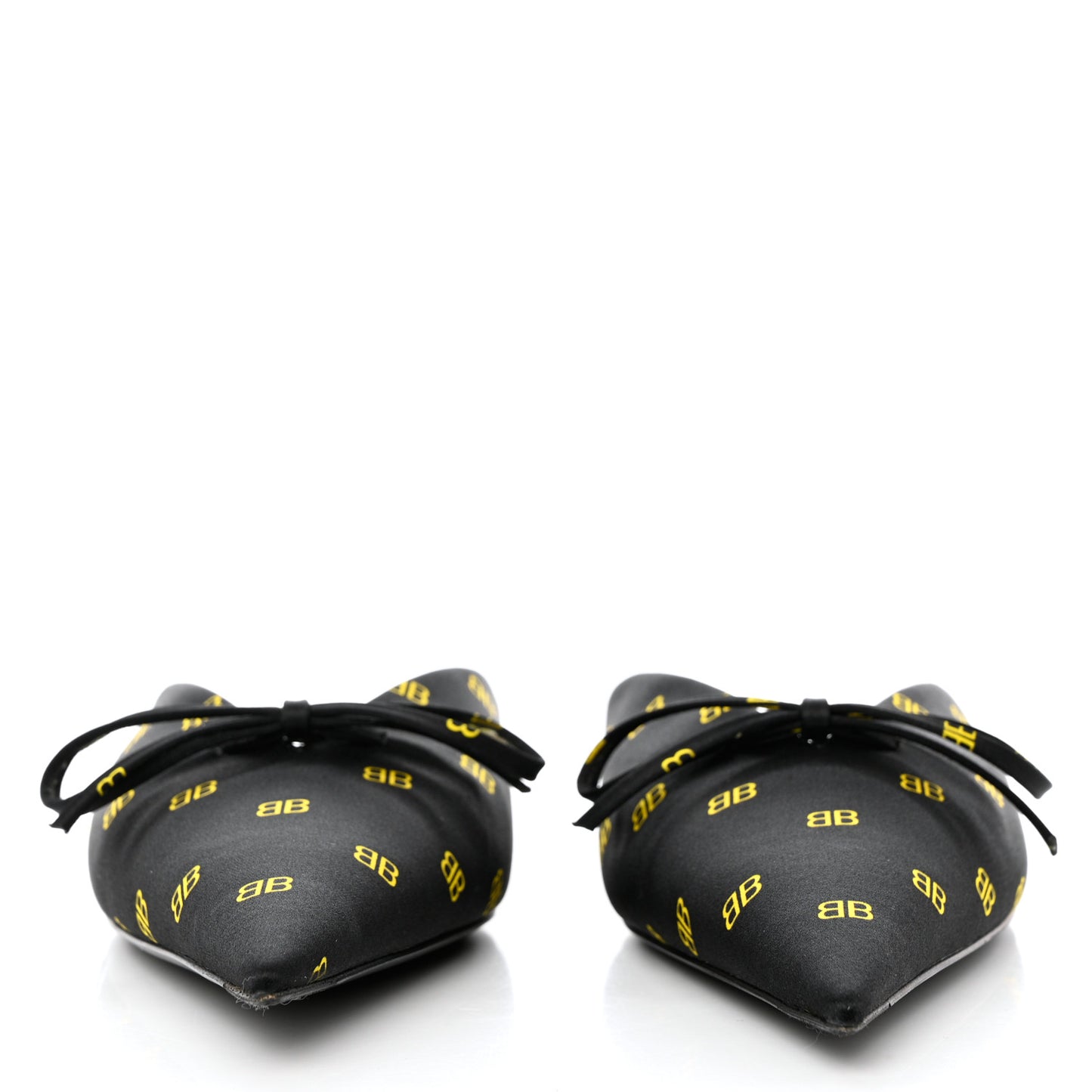 Crepe Satin BB Printed Pointy Toe Knife Flat Mules 36.5 Black Yellow
