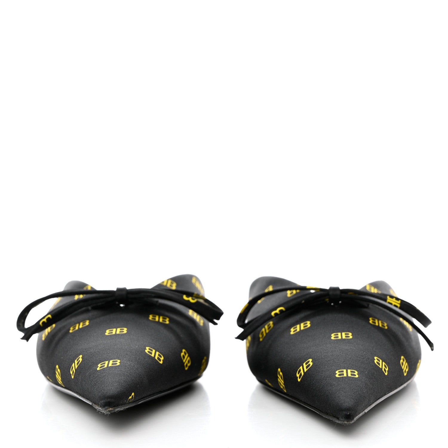 Balenciaga Crepe Satin BB Printed Pointy Toe Knife Flat Mules 36.5 Black Yellow 2 of 9