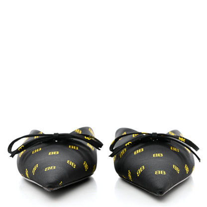 Balenciaga Crepe Satin BB Printed Pointy Toe Knife Flat Mules 36.5 Black Yellow 2 of 9