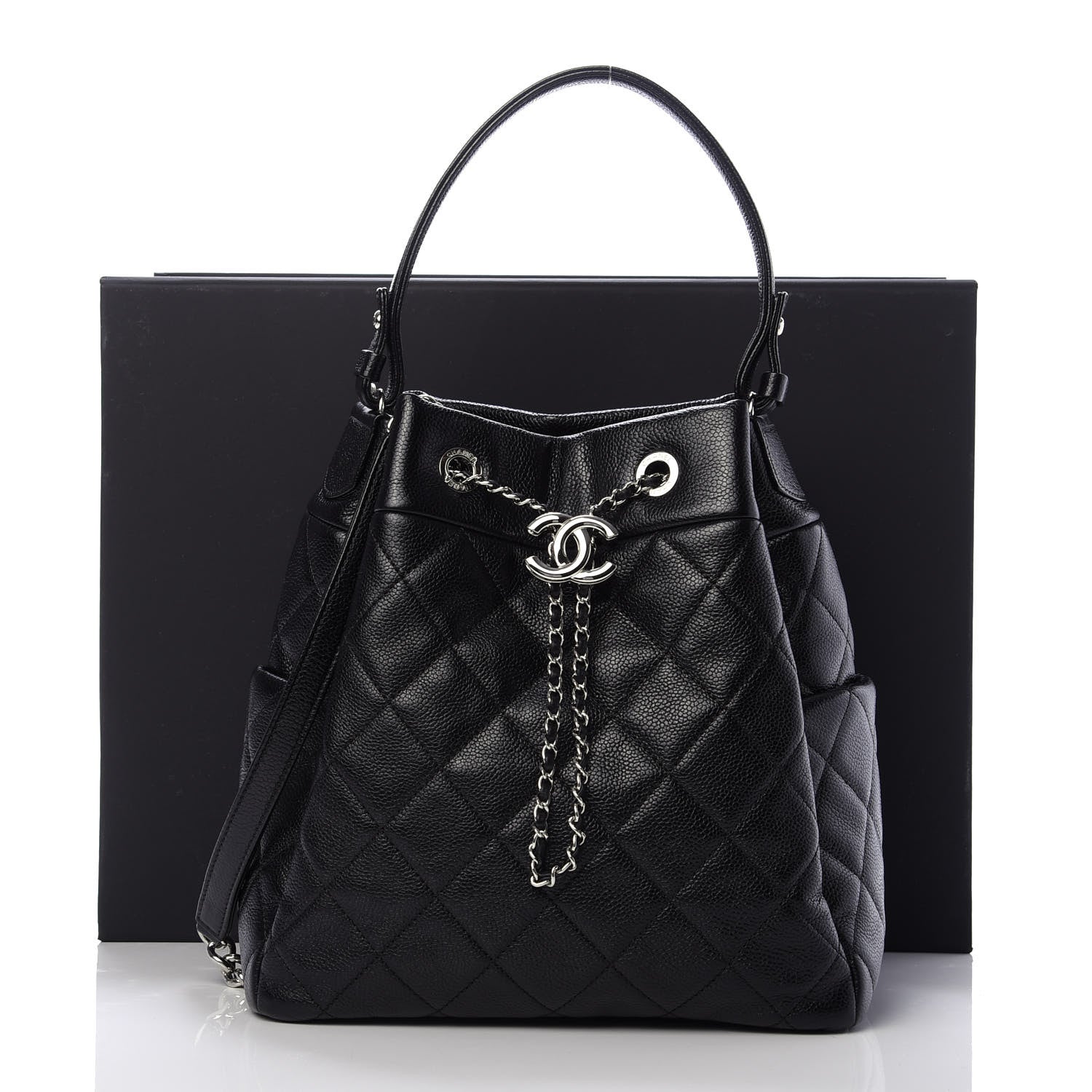 Chanel Caviar Quilted Small Chain Bucket Bag Black 12 of 12