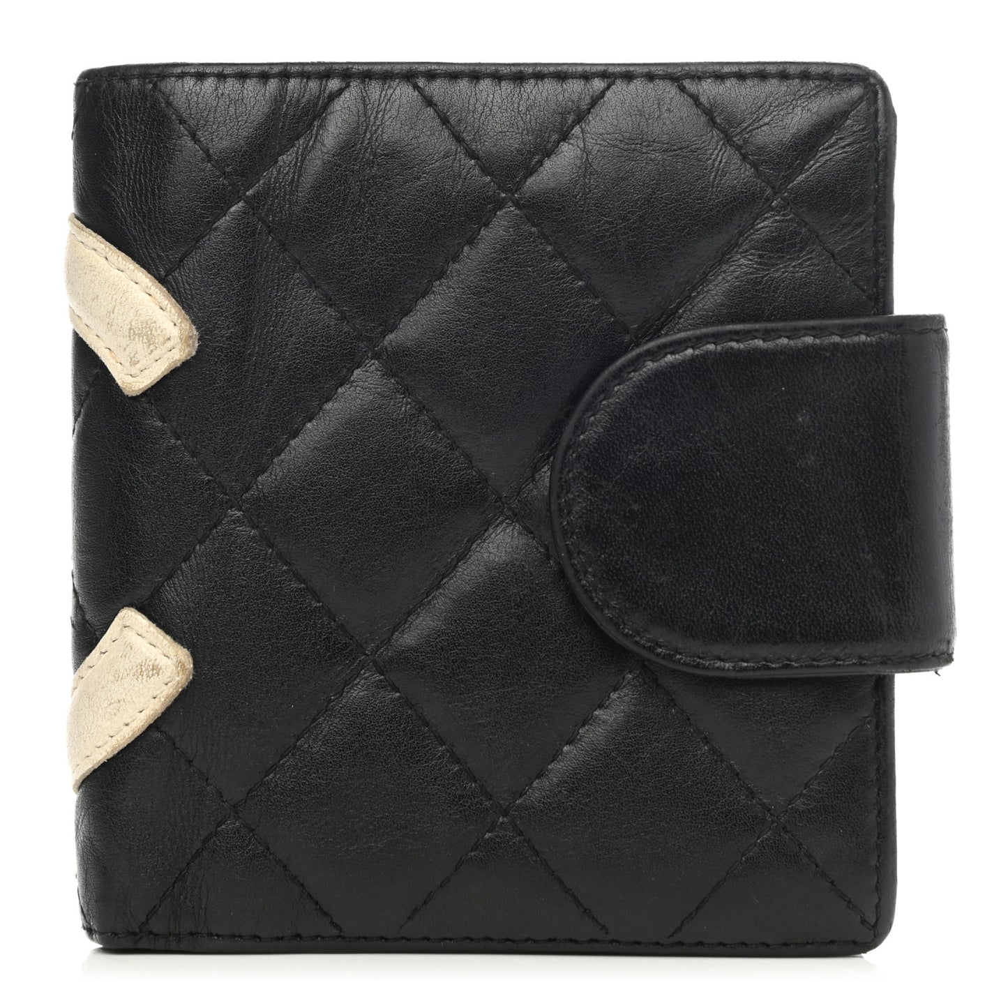 Calfskin Quilted Cambon Bi-Fold Wallet Black White