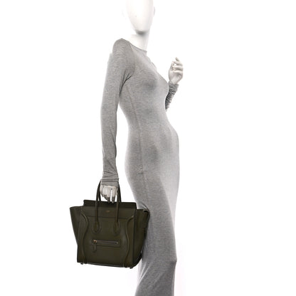 Celine Drummed Calfskin Micro Luggage Dark Olive 2 of 10