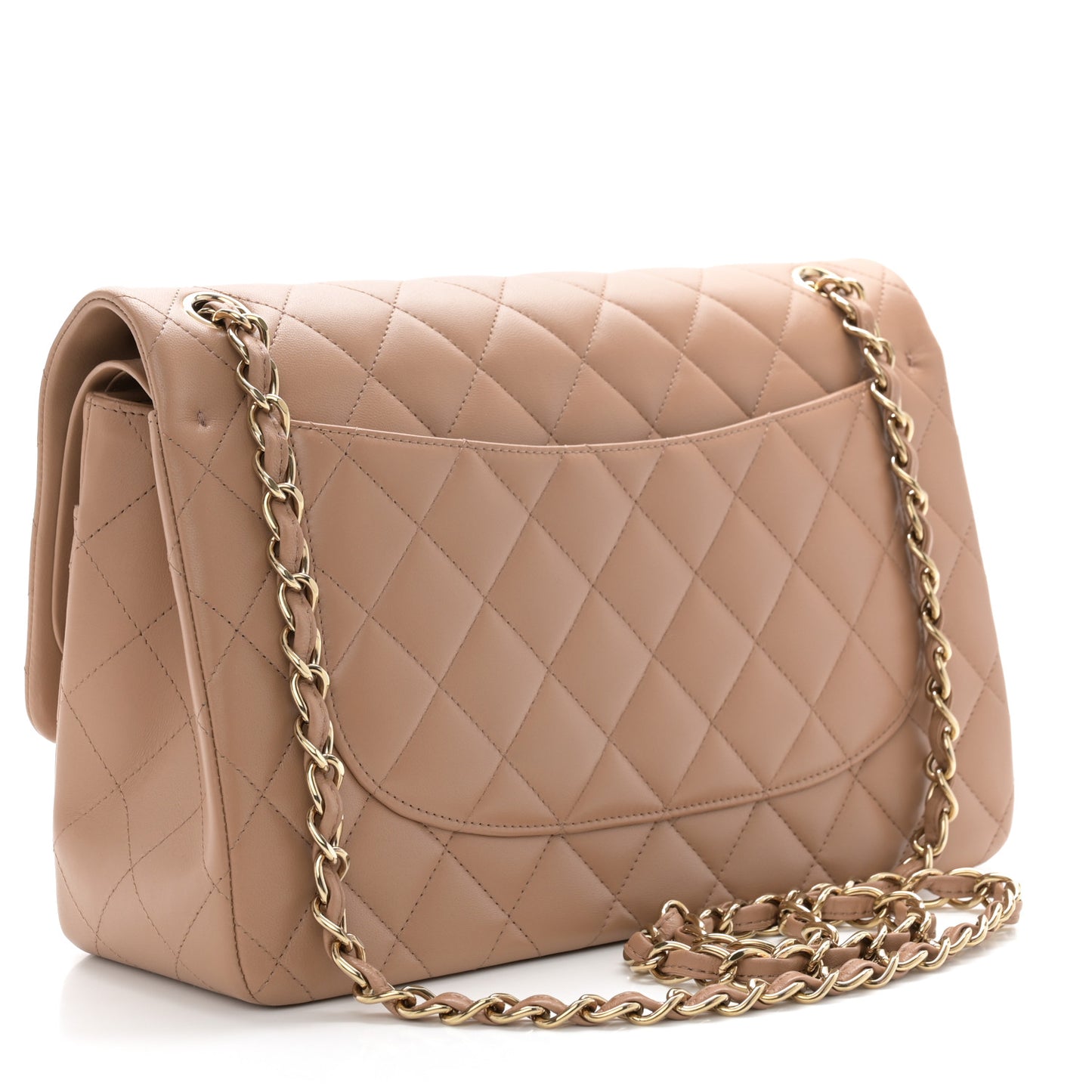 Lambskin Quilted Jumbo Double Flap Dark Beige