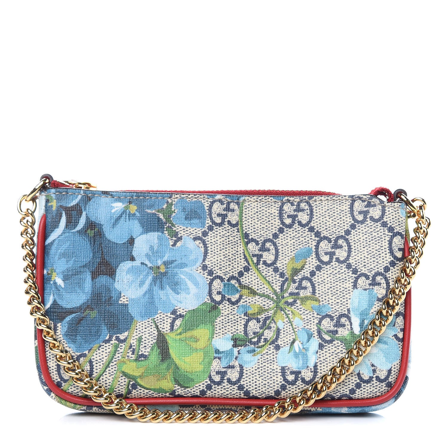 Gucci GG Supreme Monogram Blooms Mini Chain Bag Beige Blue Navy Hibiscus Red 1 of 9