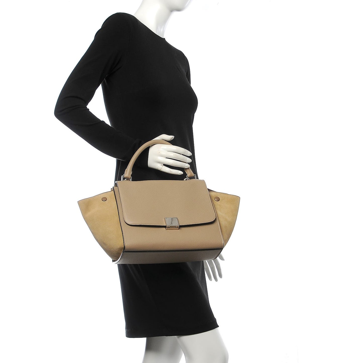 Drummed Calfskin Suede Small Trapeze Dune