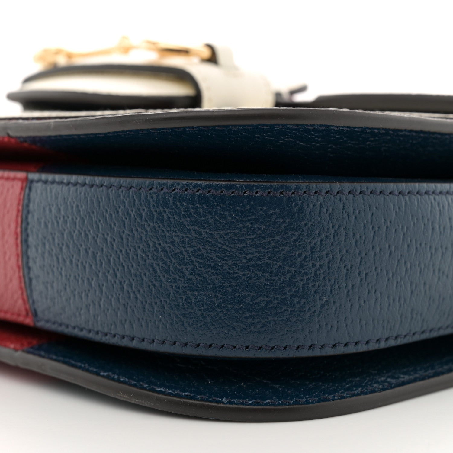 Gucci X ADIDAS Textured Dollar Calfskin Web Trefoil Mini Horsebit 1955 Shoulder Bag Navy Blue Red 9 of 12