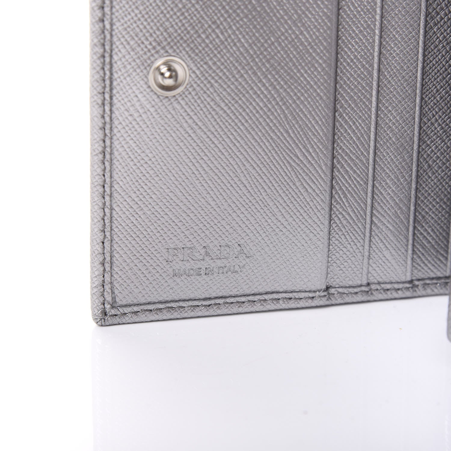 Prada Metallic Saffiano Metal Bi-Fold Wallet Silver 6 of 10