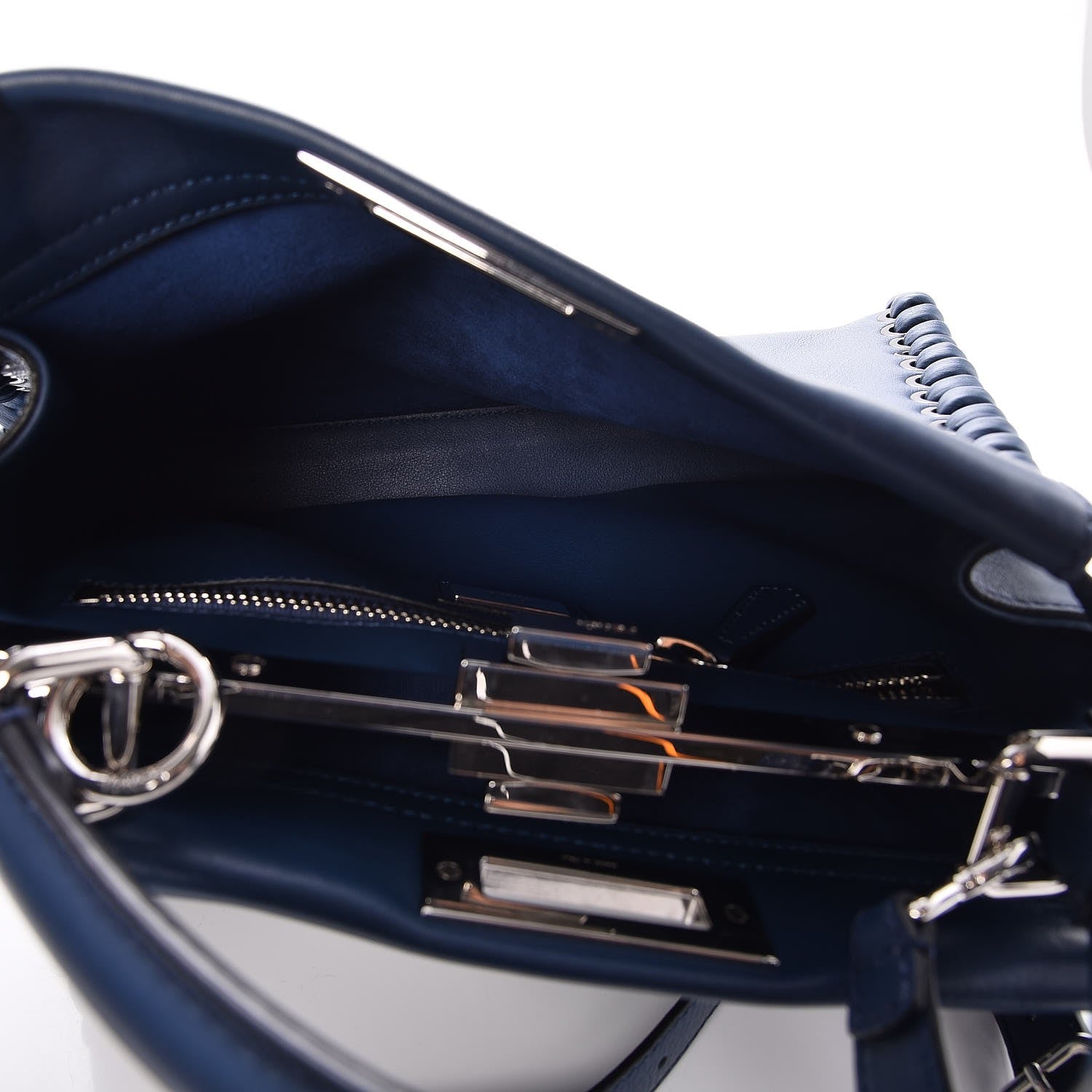 Fendi Calfskin Lace Up Medium Peekaboo Iconic Satchel Blue 6 of 9