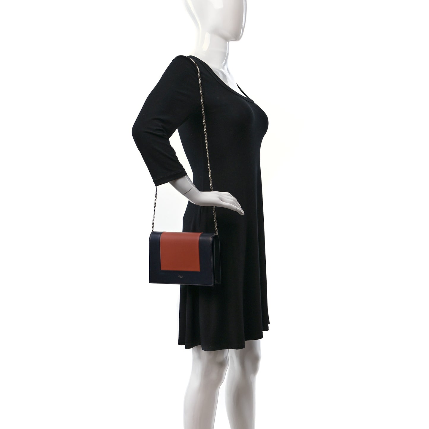 Smooth Lambskin Frame Evening Chain Clutch Terracotta Navy