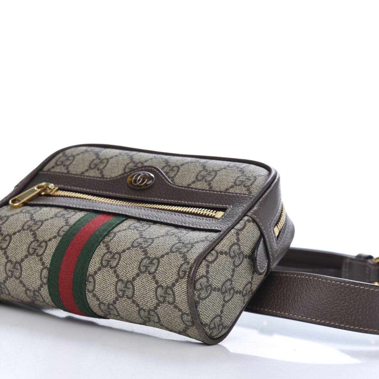 GG Supreme Monogram Web Small Ophidia Belt Bag 85 34 Dark Brown