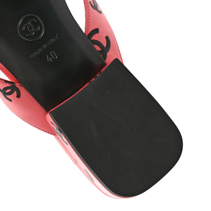 Chanel Lambskin Printed CC Thong Sandals 40 Pink Black 9 of 10