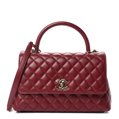 Chanel Caviar Lizard Embossed Quilted Small Coco Handle Flap Burgundy 1 of 10
