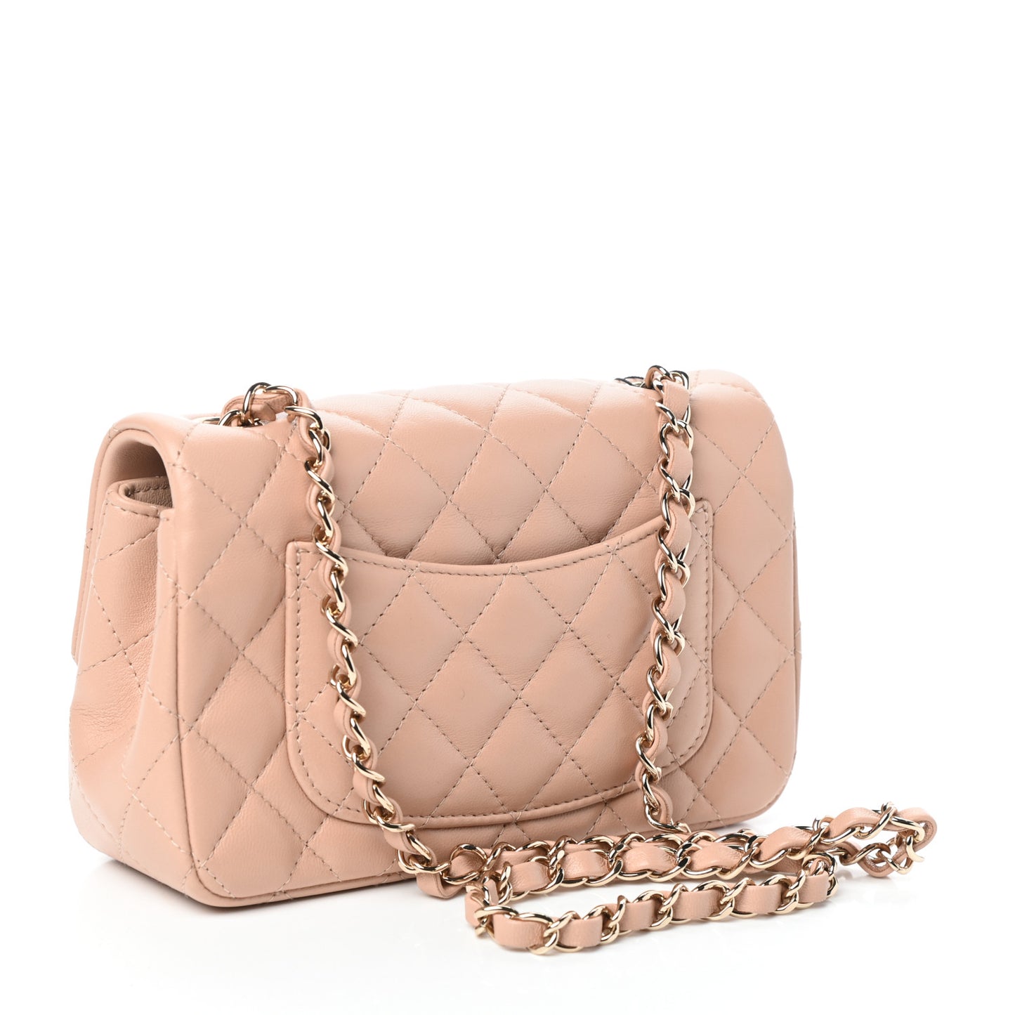 Lambskin Quilted Mini Rectangular Flap Beige