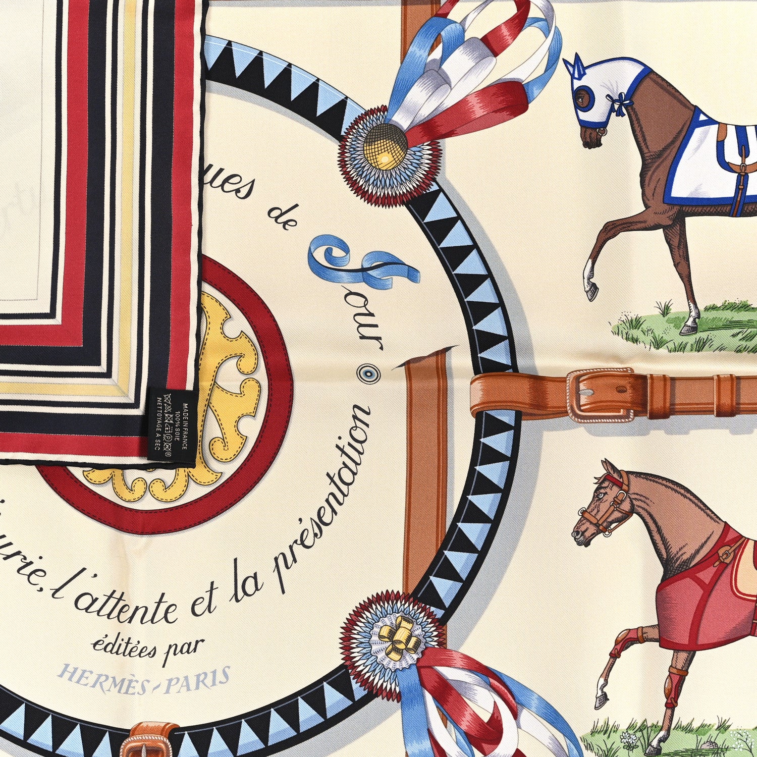 Hermes Silk Couvertures Et Tenues de Jour Scarf 90 Creme Rouge H Bleu 3 of 3