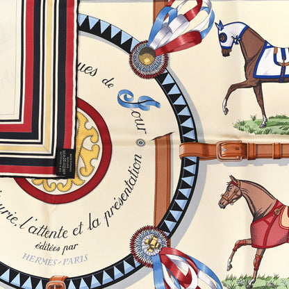Hermes Silk Couvertures Et Tenues de Jour Scarf 90 Creme Rouge H Bleu 3 of 3