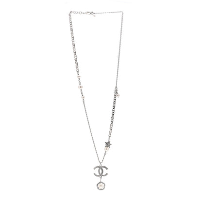 Chanel Crystal Pearl CC Star Necklace Silver 2 of 3