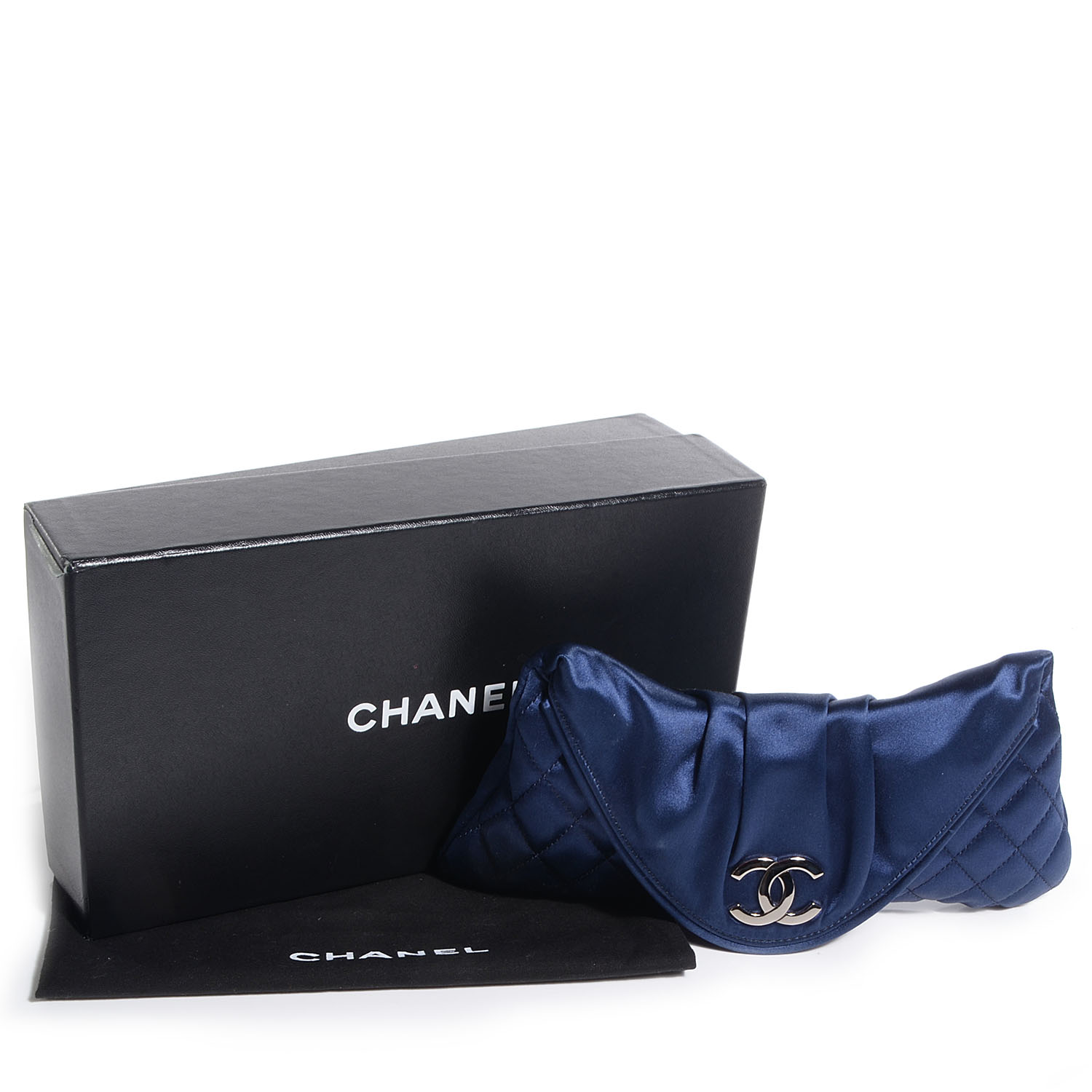 Chanel Satin Quilted Half Moon Clutch Blue 8 of 8