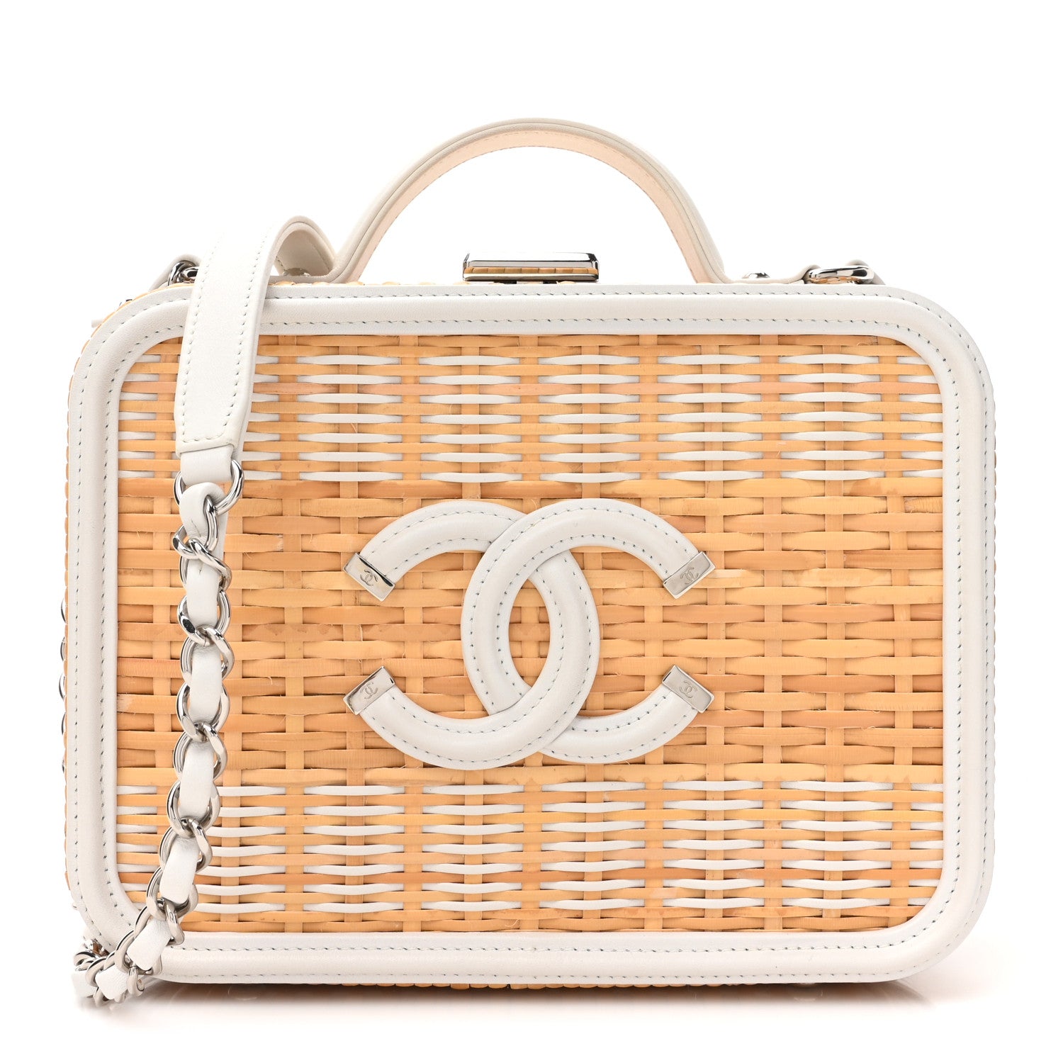 Chanel Raffia Calfskin CC Filigree Vanity Case White 1 of 13