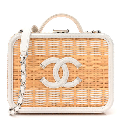 Chanel Raffia Calfskin CC Filigree Vanity Case White 1 of 13