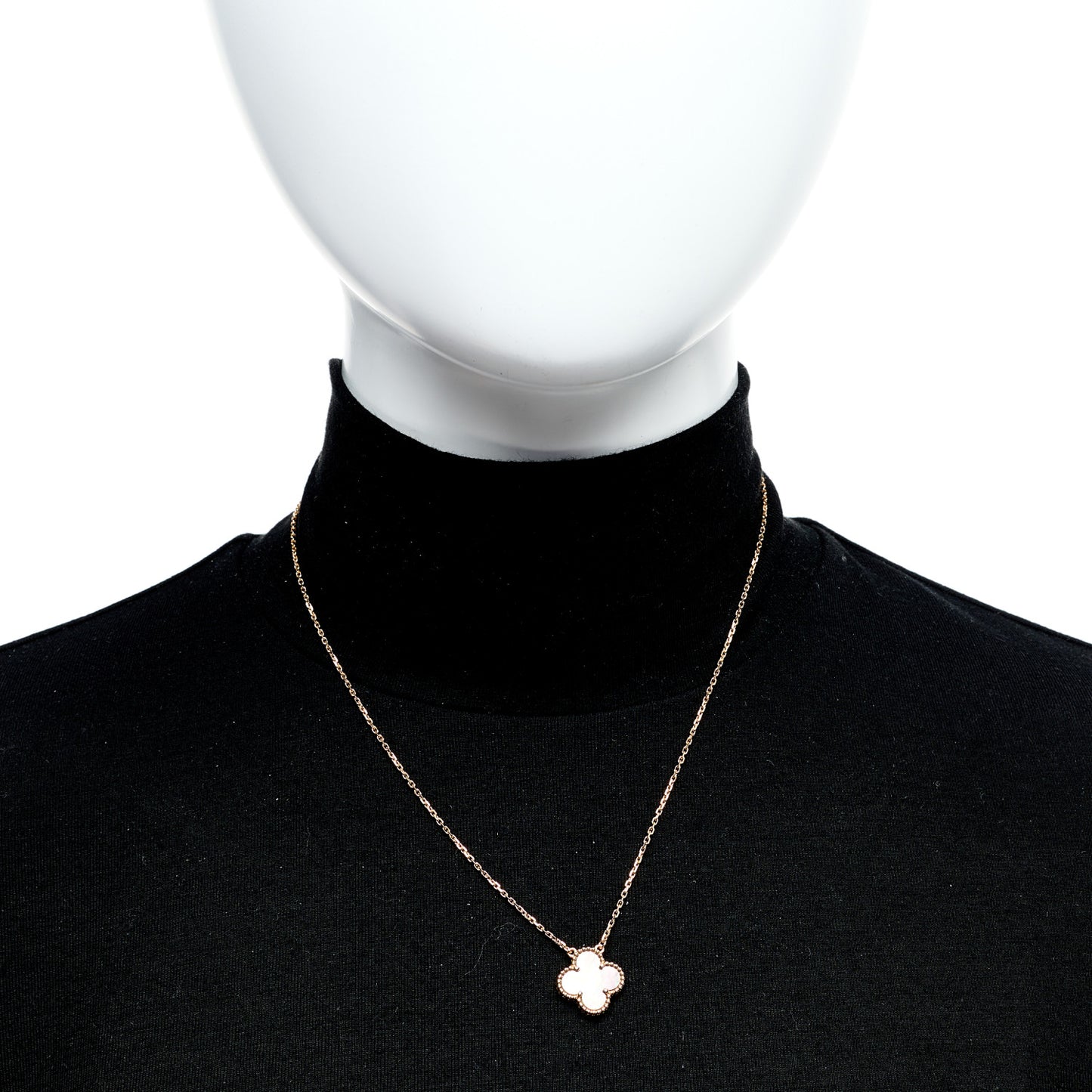 18K Rose Gold Gray Mother of Pearl Vintage Alhambra Pendant Necklace