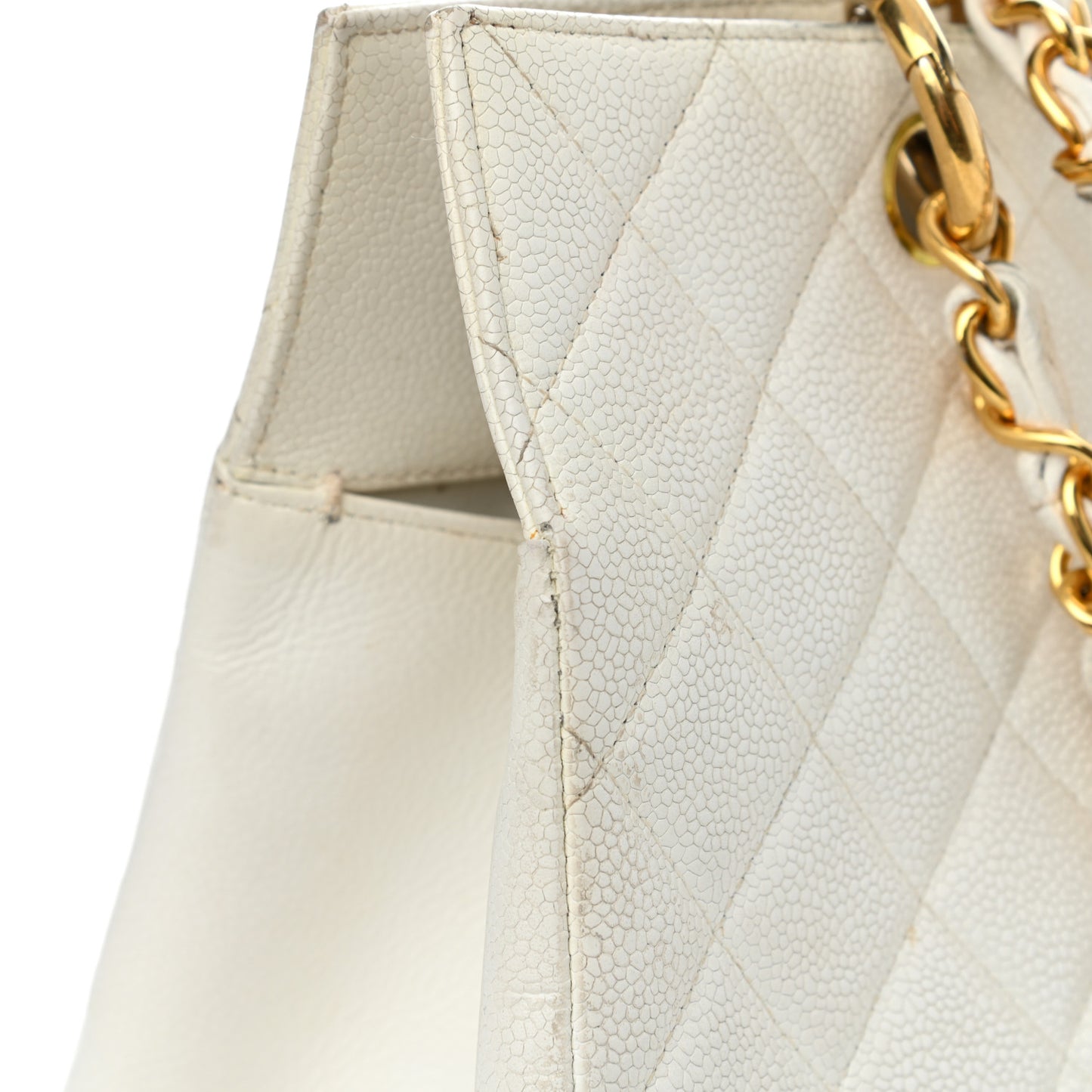 Caviar Quilted CC Tote White