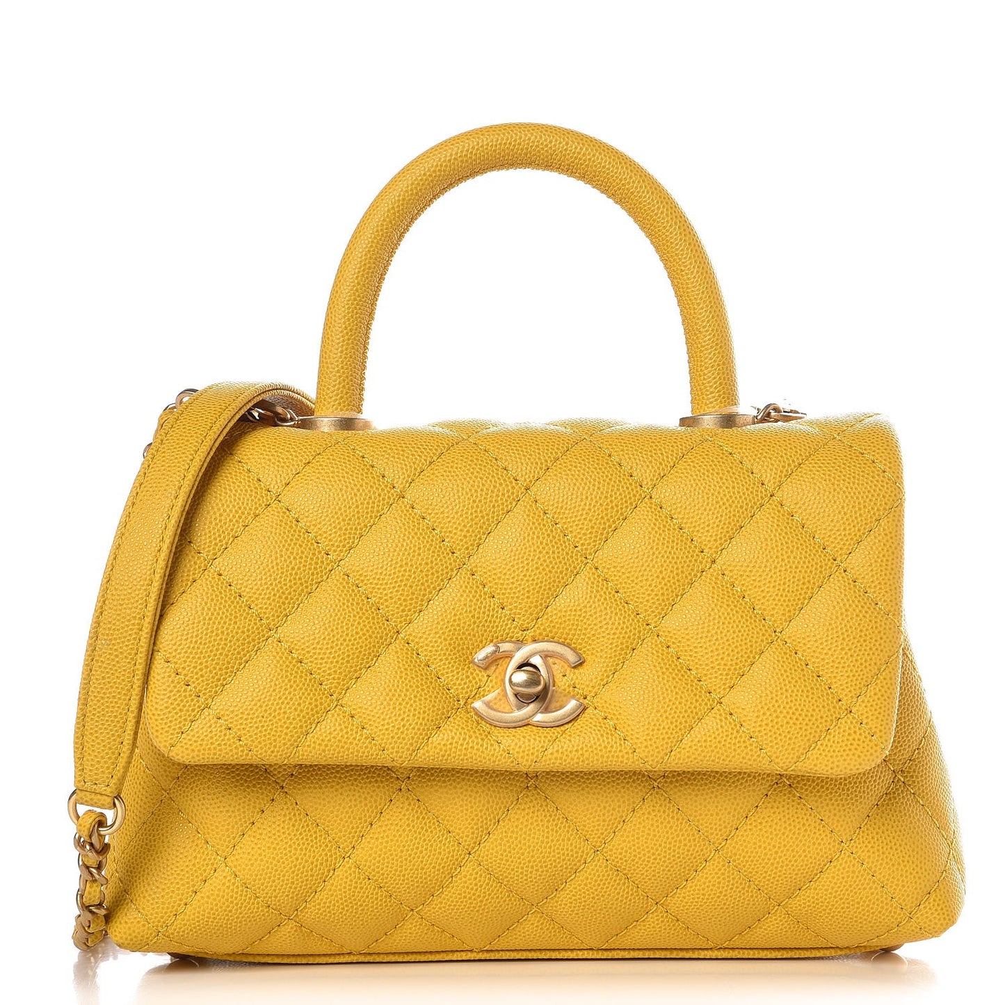 Caviar Quilted Mini Coco Handle Flap Yellow