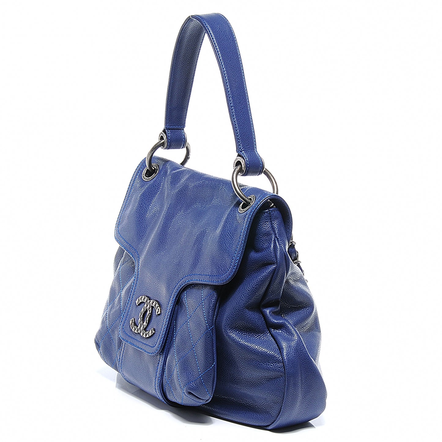 Glazed Caviar Flap Hobo Dark Blue
