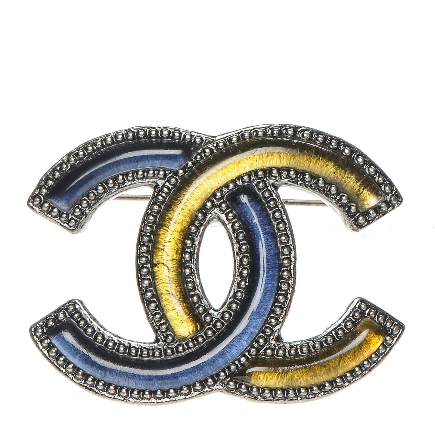 Enamel Ruthenium CC Brooch Blue Yellow