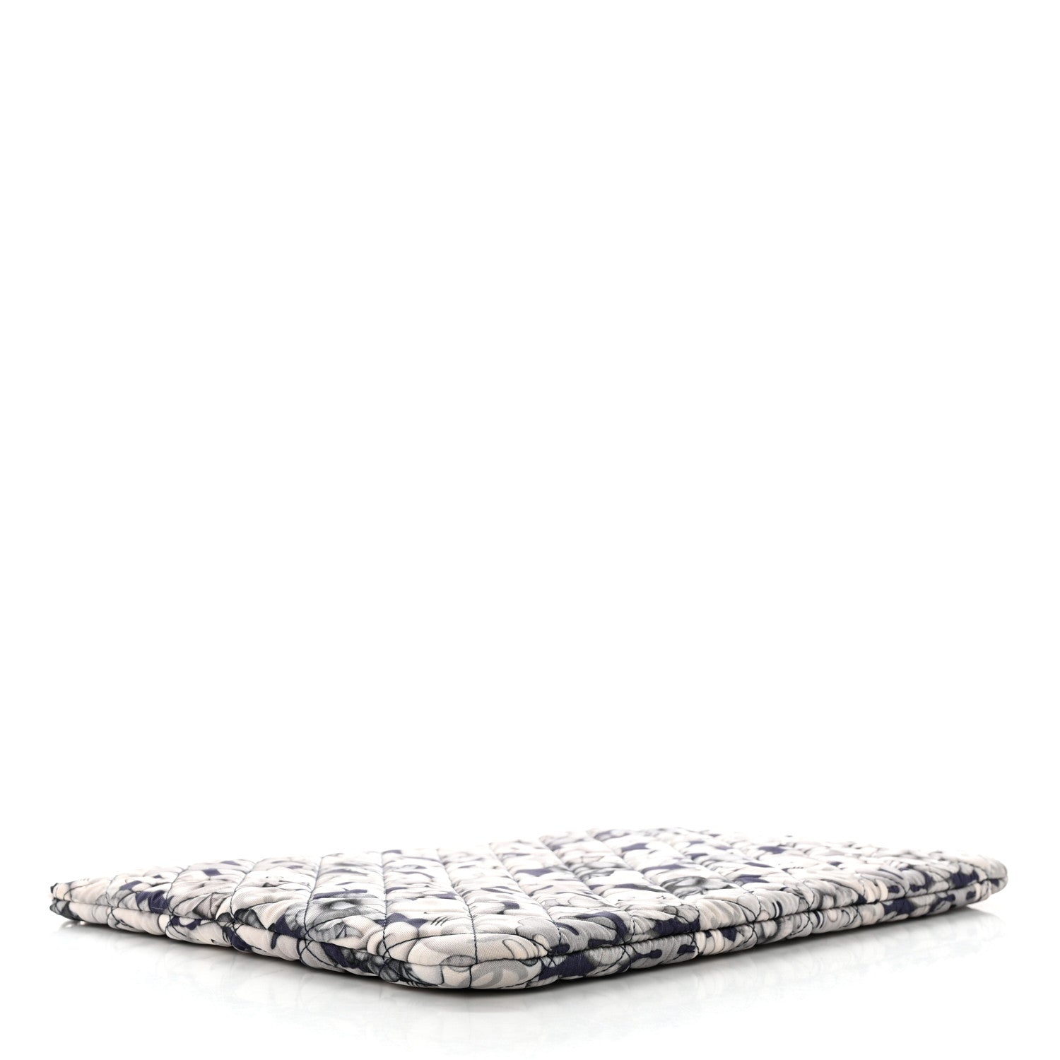 Chanel Nylon Quilted Large Cat Emoticon Cosmetic Case Navy Grey Ecru 4 of 7