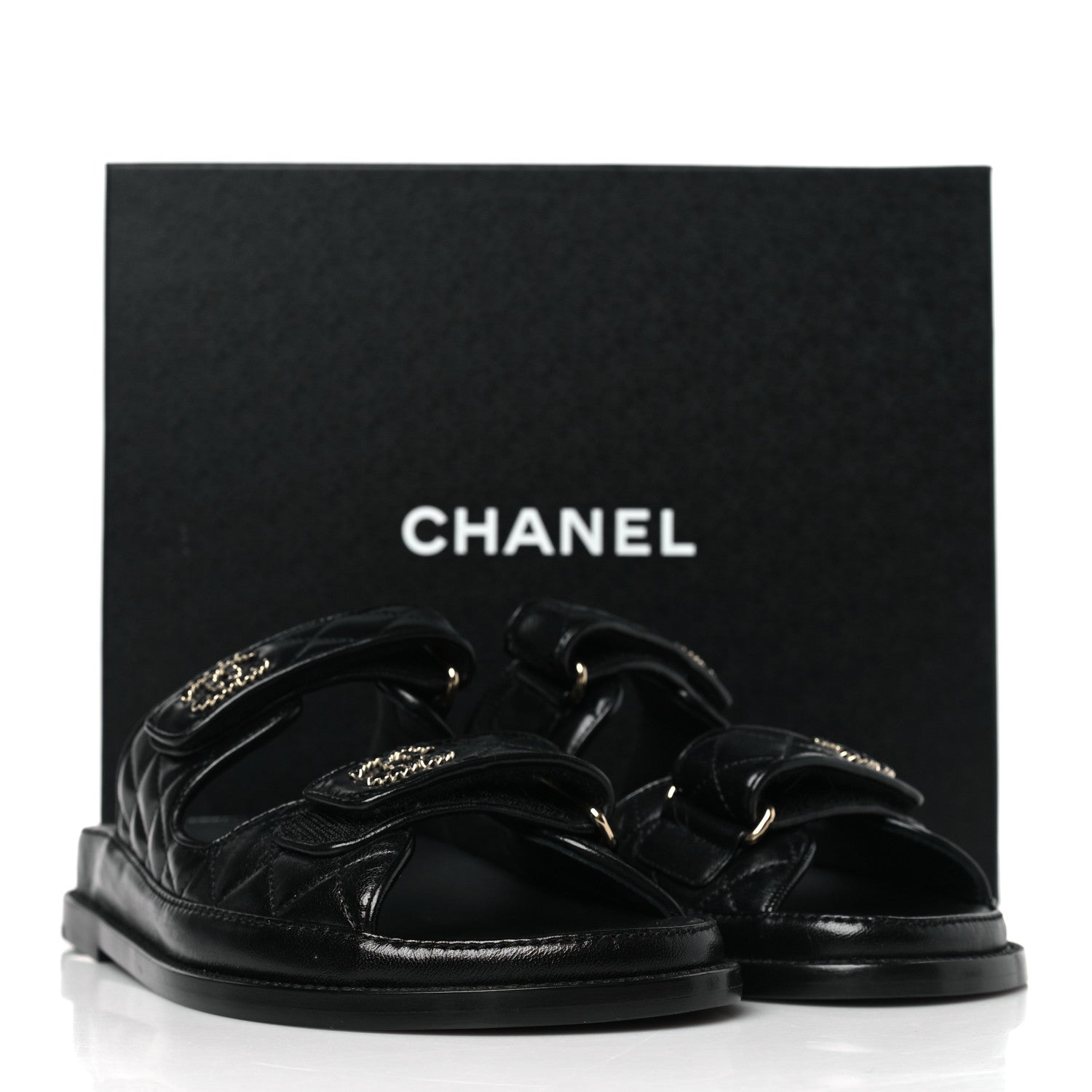 Chanel Lambskin Quilted Velcro Dad Chain CC Slide Sandals 38 Black 9 of 9
