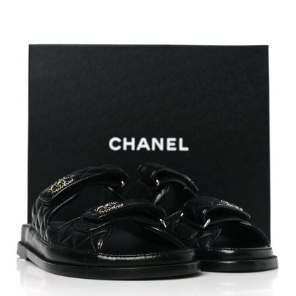 Chanel Lambskin Quilted Velcro Dad Chain CC Slide Sandals 38 Black 9 of 9