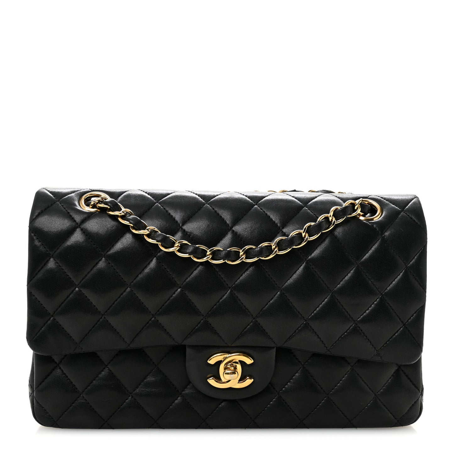 Lambskin Quilted Medium Double Flap Black
