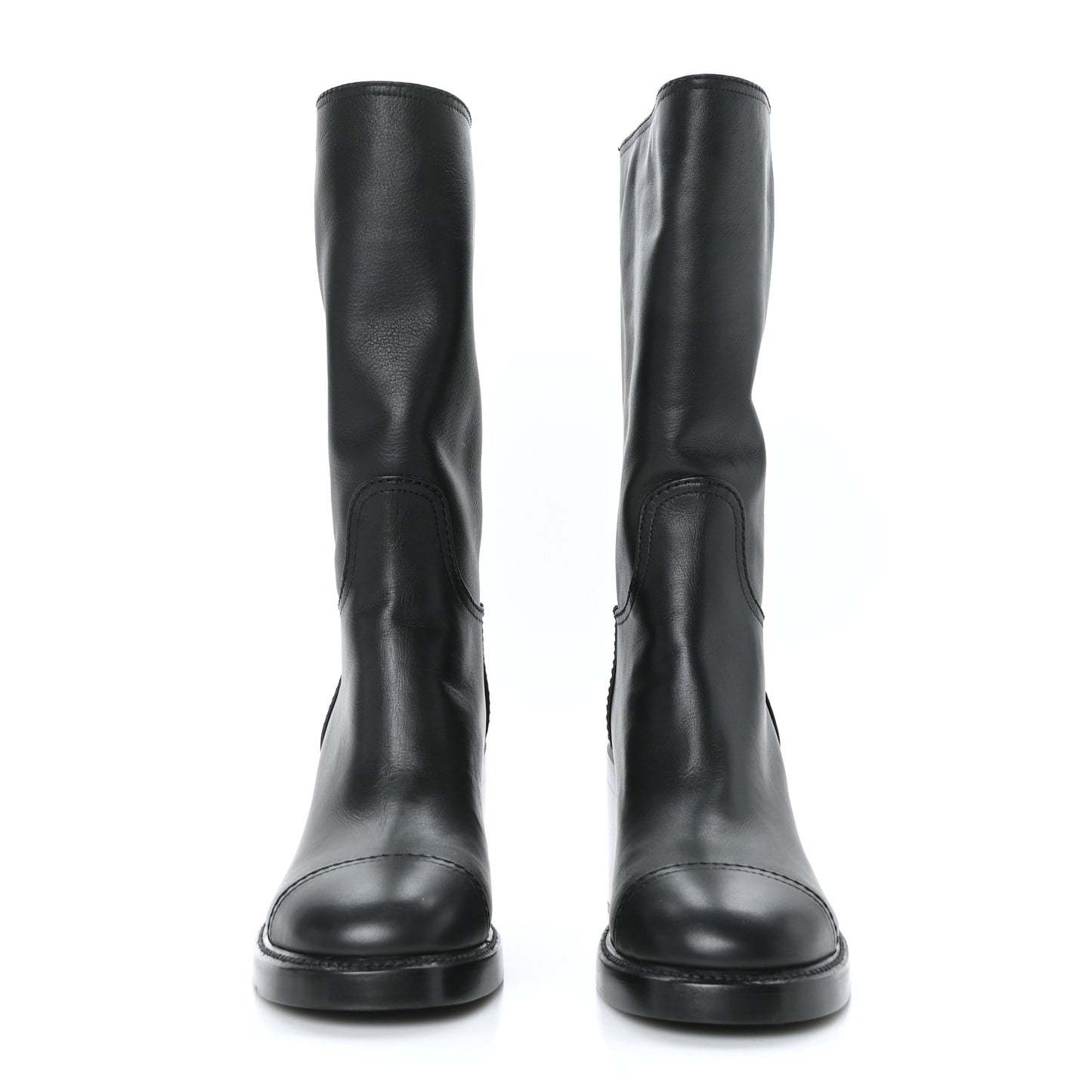 Calfskin Cap Toe High Boots 40 Black