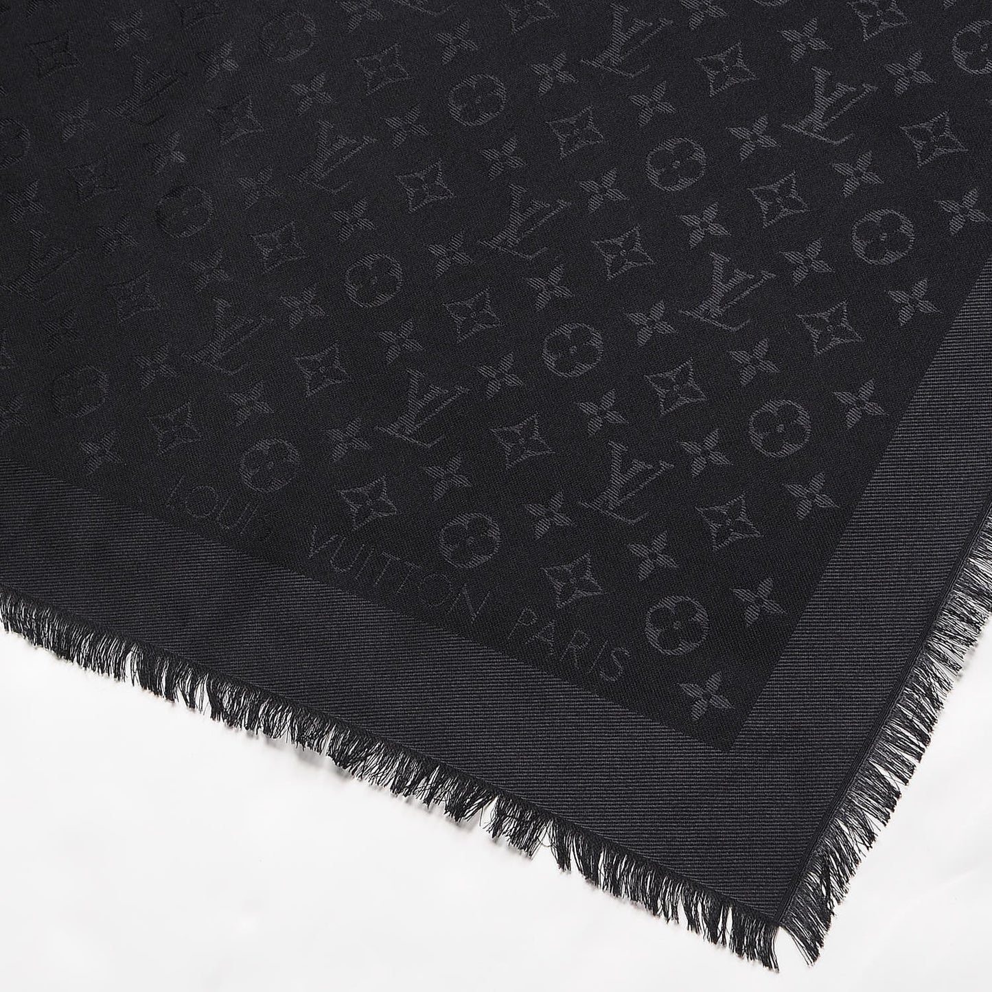 Silk Wool Monogram Shawl Black