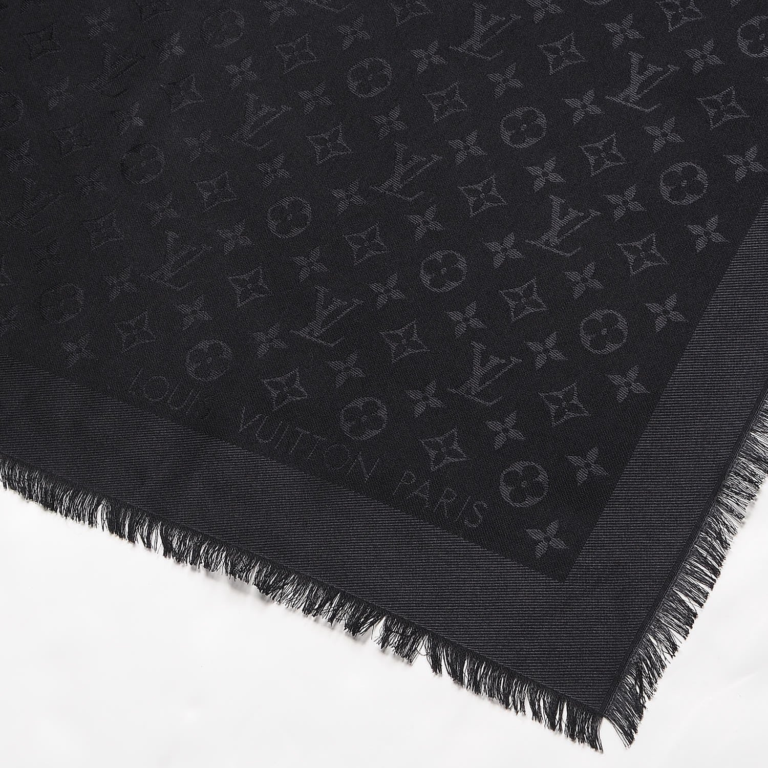 Louis Vuitton Silk Wool Monogram Shawl Black 3 of 5