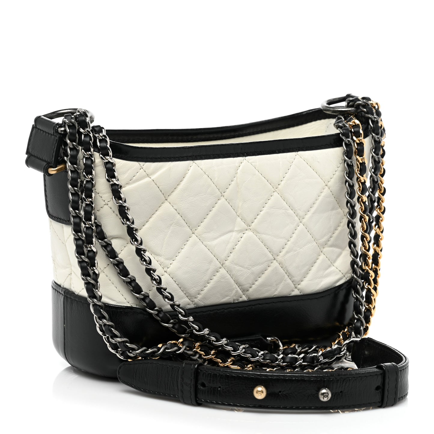 Aged Calfskin Quilted Small Gabrielle Hobo Black White
