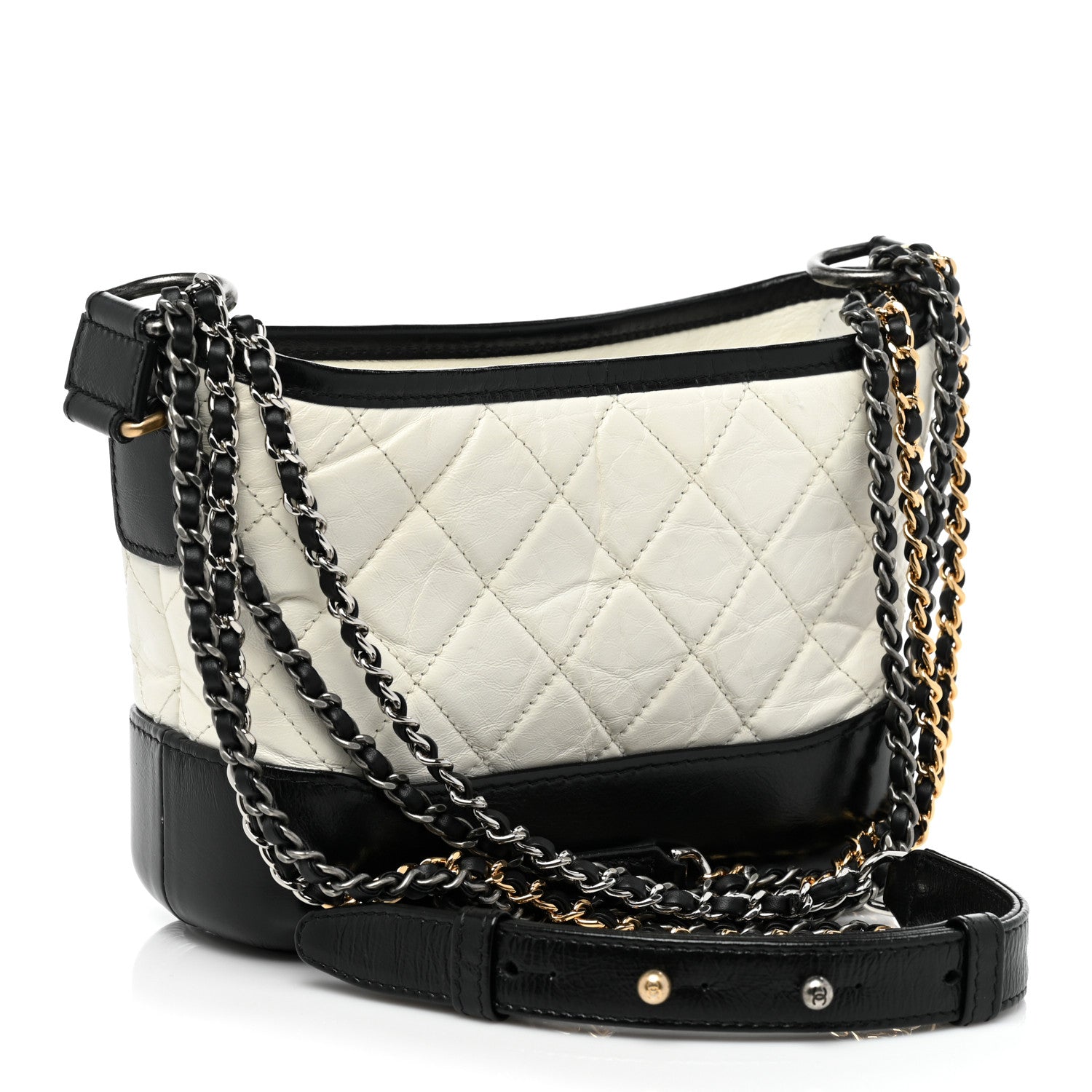 Chanel Aged Calfskin Quilted Small Gabrielle Hobo Black White 3 of 9