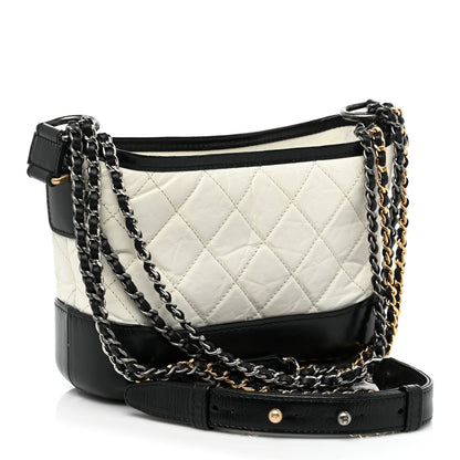 Chanel Aged Calfskin Quilted Small Gabrielle Hobo Black White 3 of 9