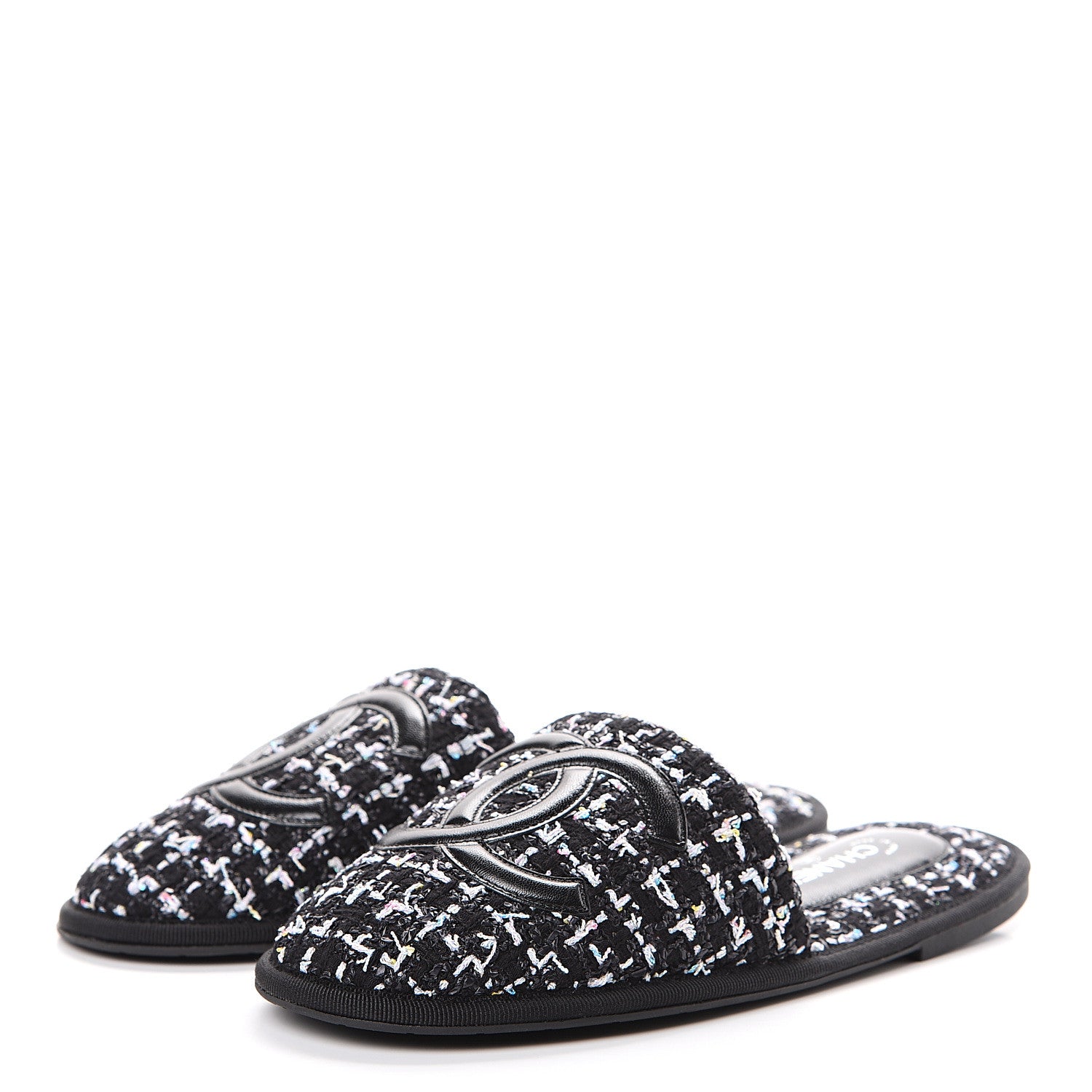 Chanel Tweed CC Flat Mules XS Black 3 of 7